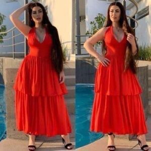 Elegant Red Halter Maxi Dress